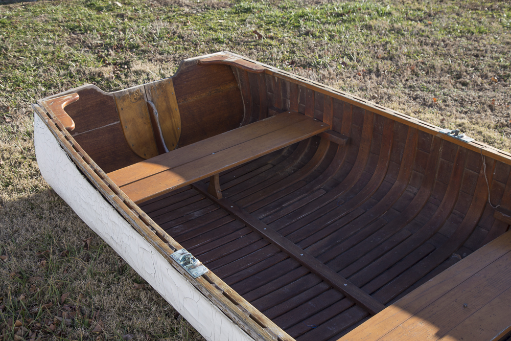 Vintage Canvas Covered Mahogany Rowboat EBTH
