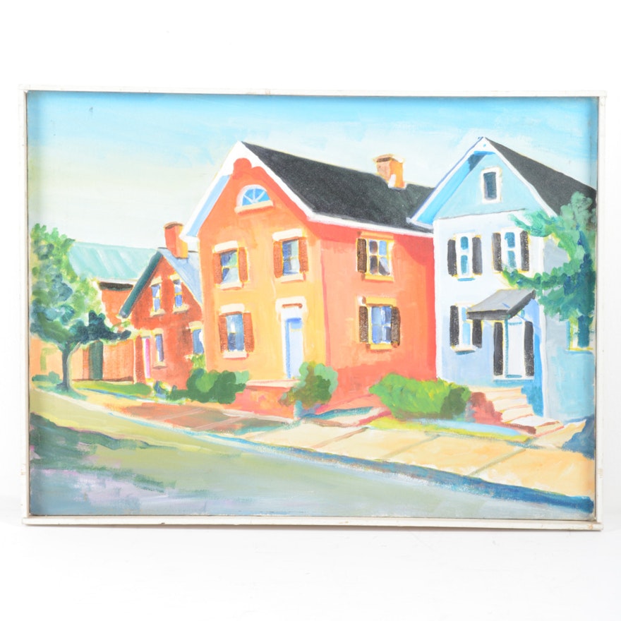 Acrylic On Canvas Streetscape Featuring German Village In Columbus Ohio Ebth