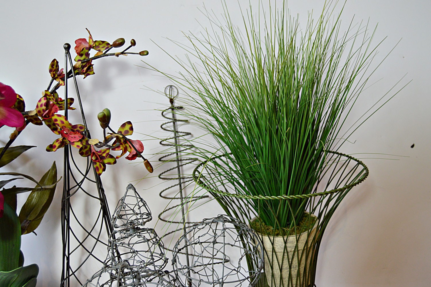 Two Realistic Orchids, Wire Topiary Forms and Baskets EBTH