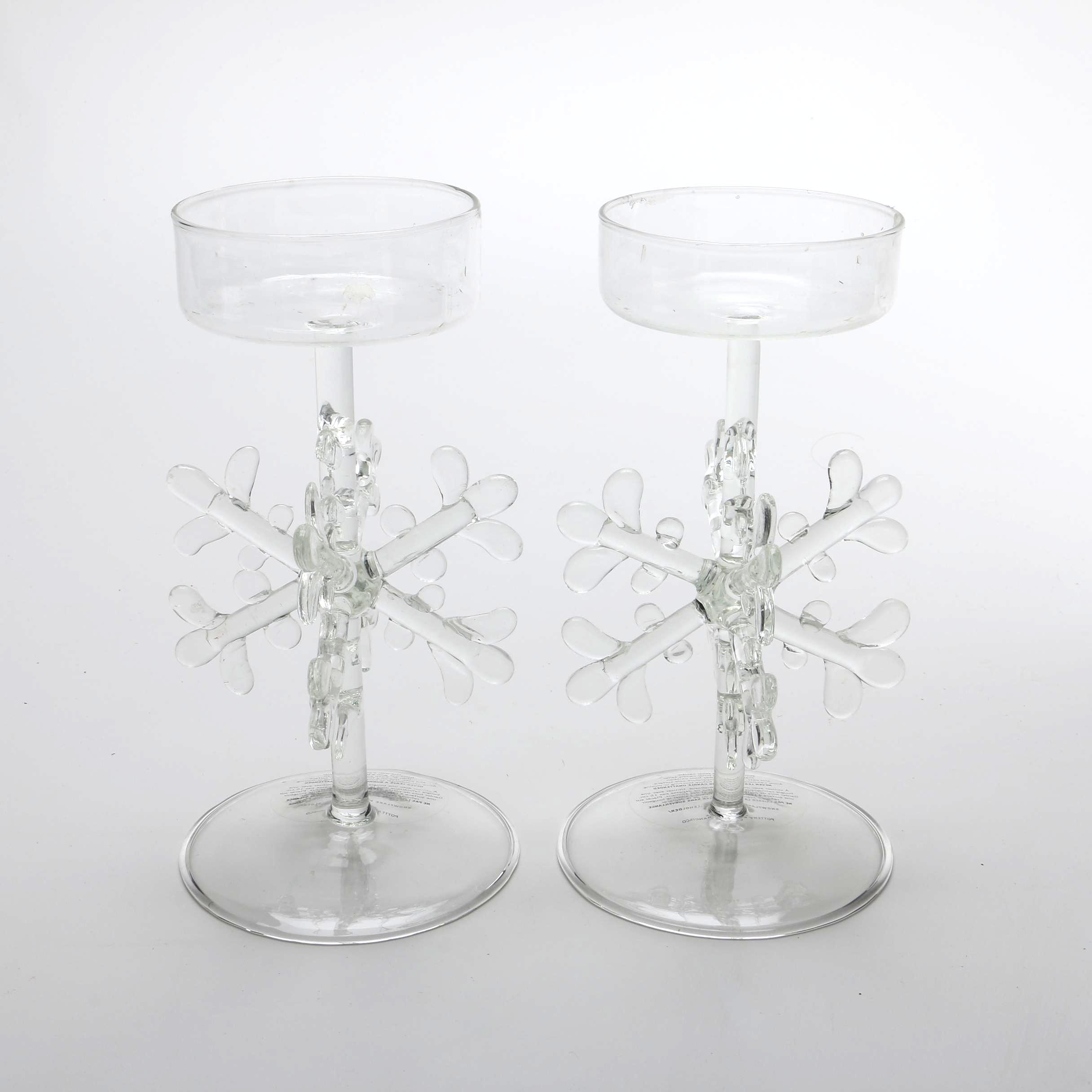 Pottery Barn Snowflake Pillar Candle Holders Ebth