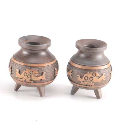 Southwest Inspired Carved Wood Candle Holders