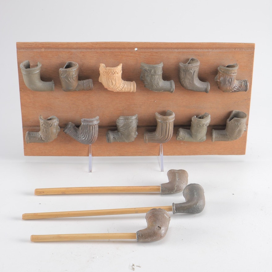 Clay Pipe Bowl Display With Pipes