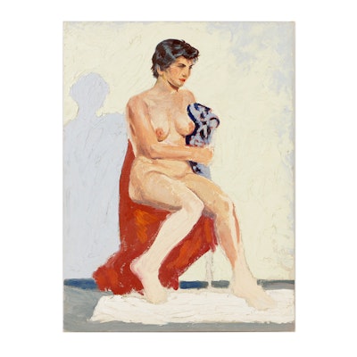Oil Painting on Board Seated Female Nude