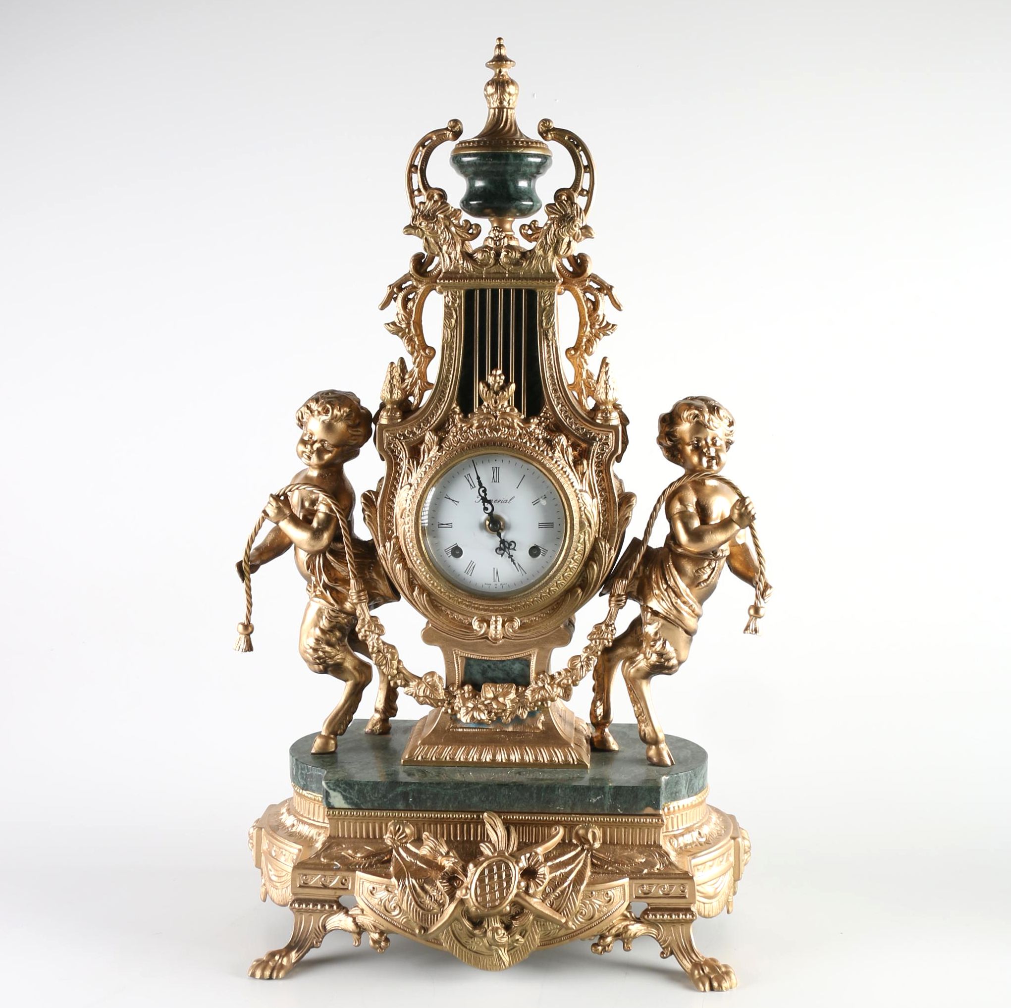 Imperial Gold Tone Mantle Clock with Marble Accents EBTH