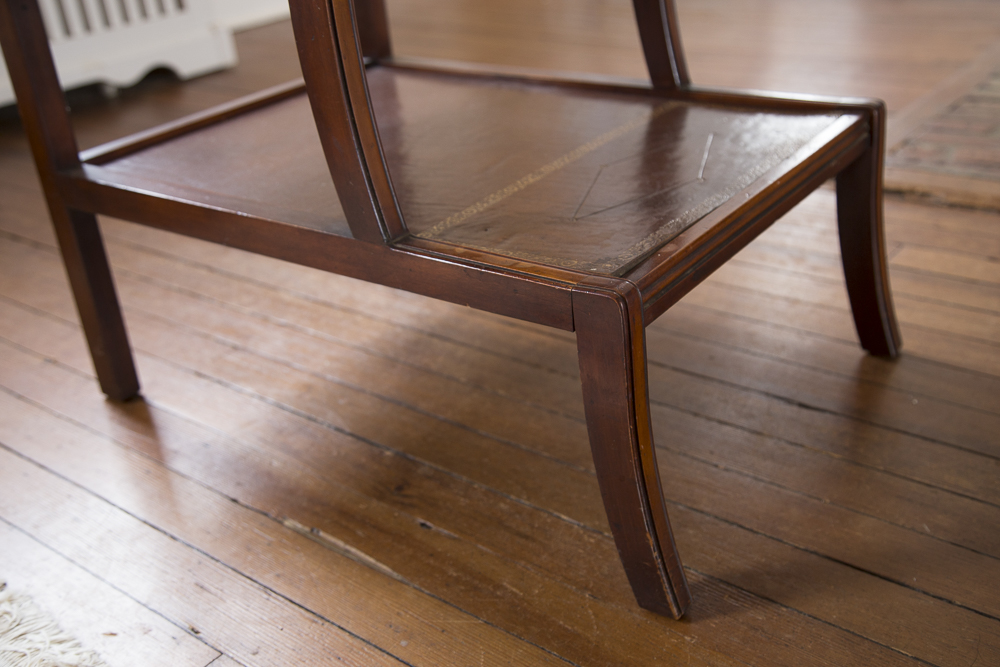 Vintage Leather Topped TriLevel End Table EBTH
