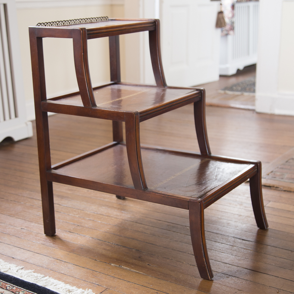 Vintage Leather Topped TriLevel End Table EBTH