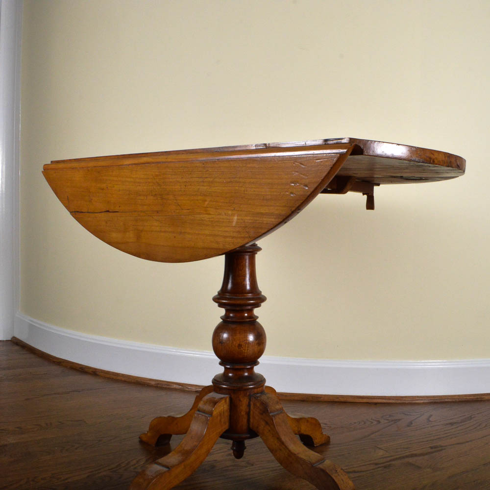 Antique French Drop Leaf Pedestal Side Table EBTH