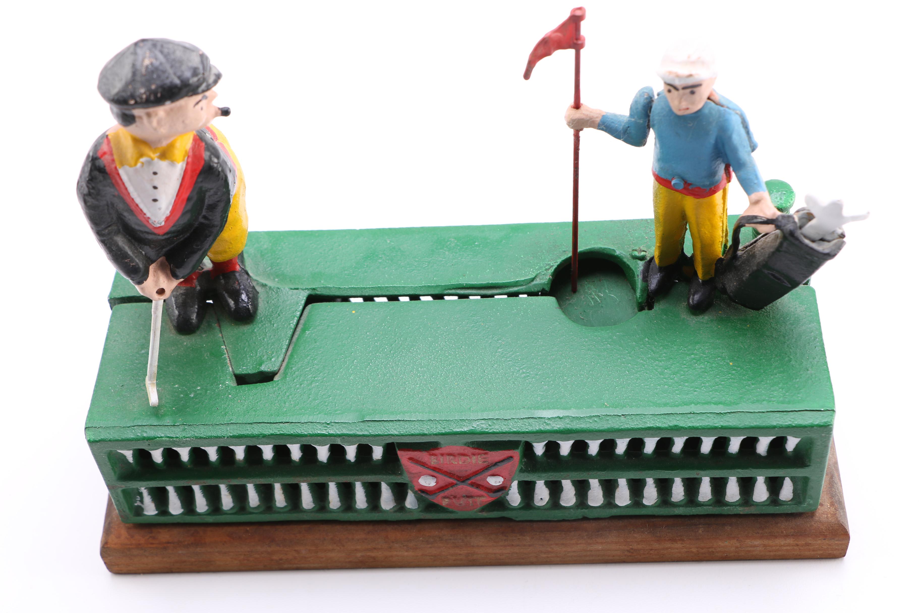 Cast Iron Reproduction Mechanical Bank with Golf Theme EBTH