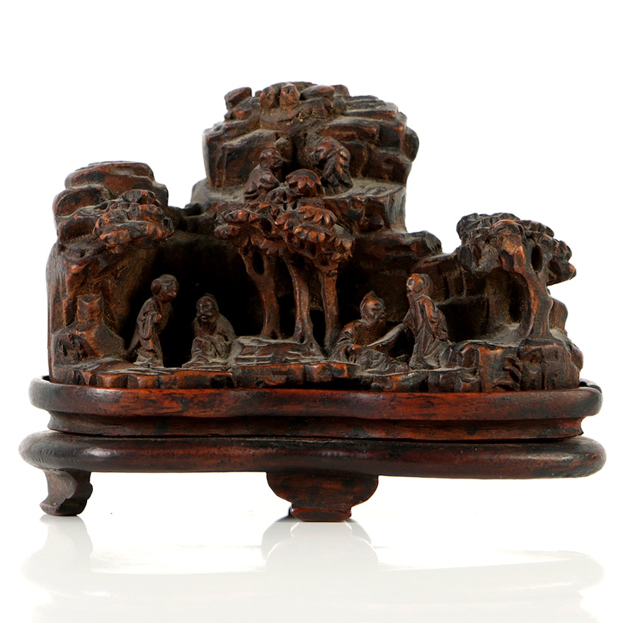 19th Century Chinese Bamboo Scholar Carving