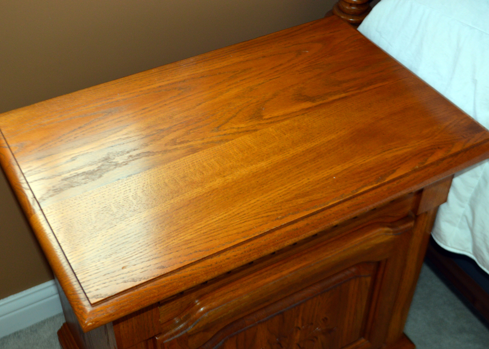 Contemporary Keller Furniture Queen Bed Frame and Nightstands in Oak EBTH