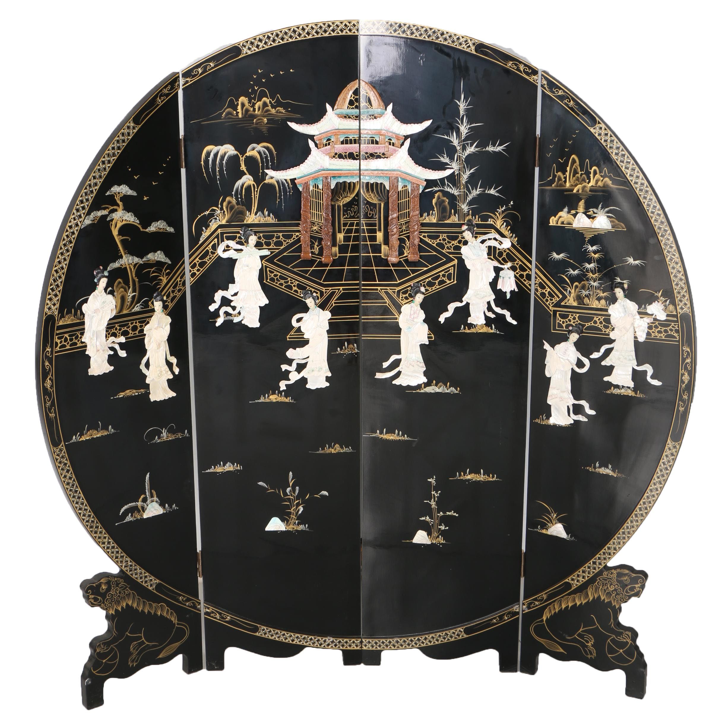 ChineseInspired Round Black Lacquered Room Divider EBTH