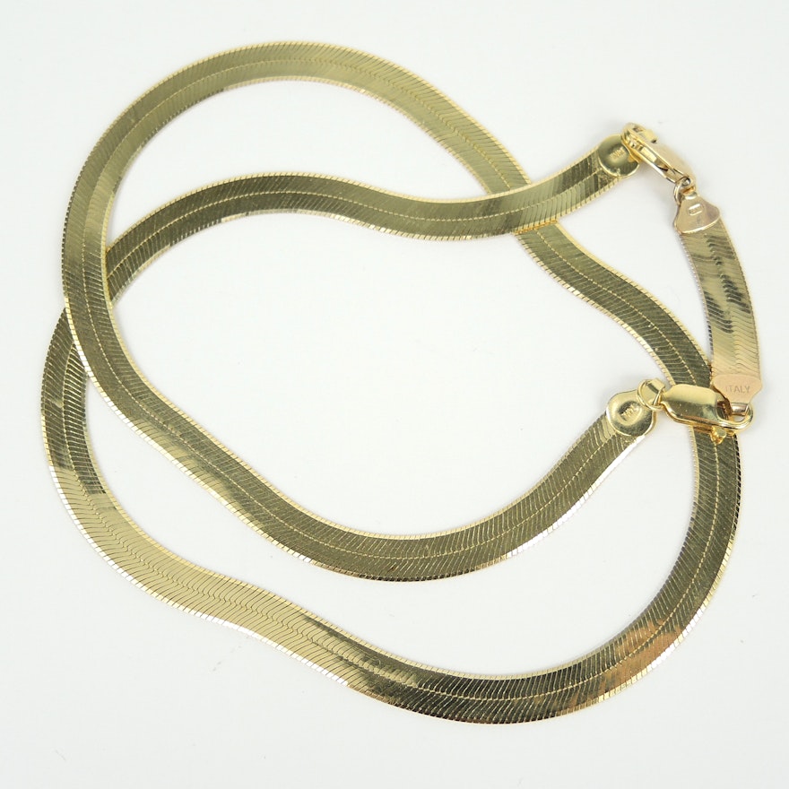 14K Italian Gold Herringbone Necklace with 10K Extender | EBTH