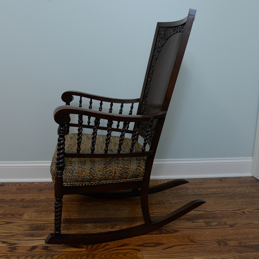 Wood Rocking Chair with Carved Solid Back and Upholstered Cushion EBTH