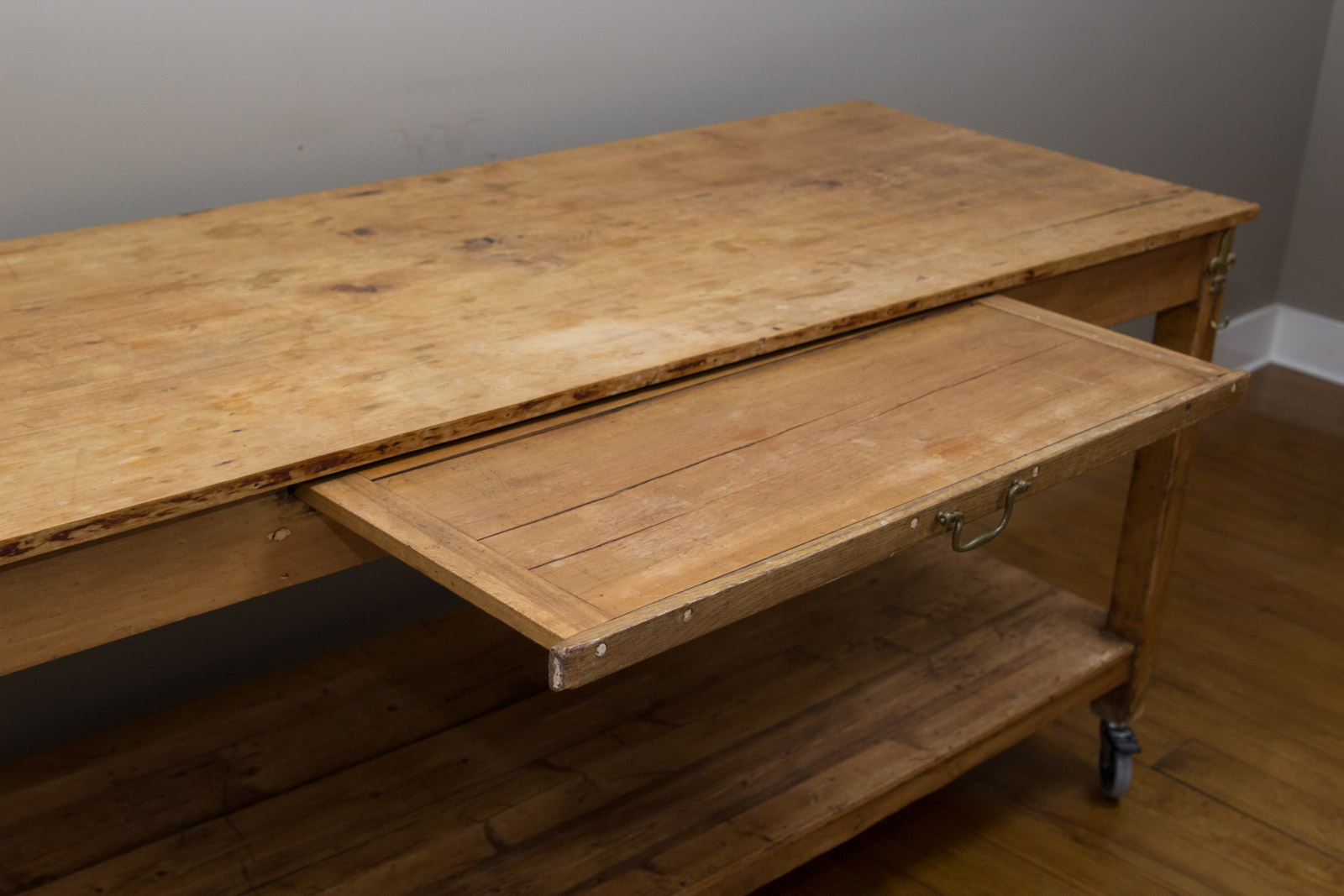 Antique English Pine Baker's Table on Wheels EBTH