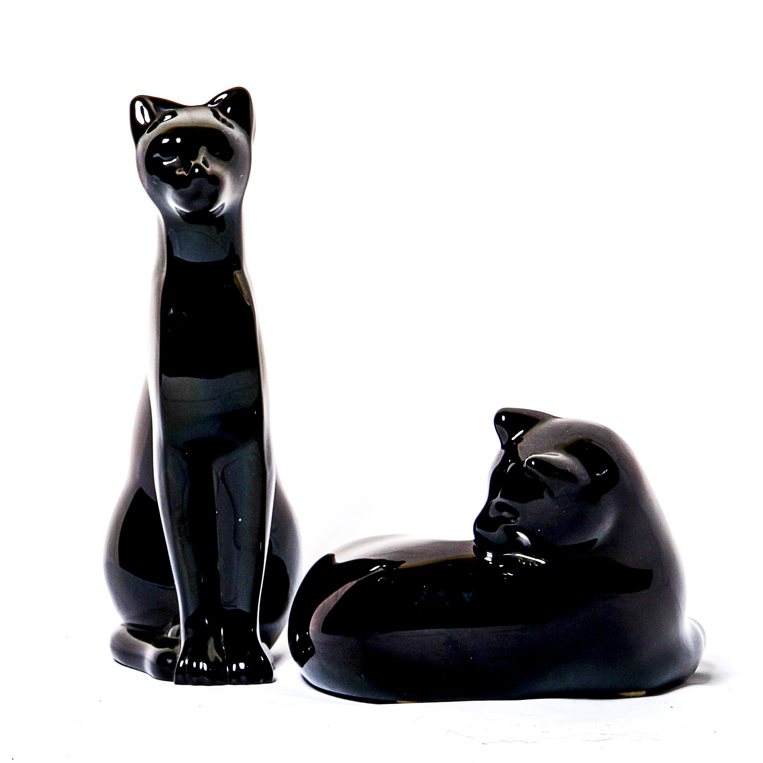 Pair Black Baccarat Crystal Cats EBTH