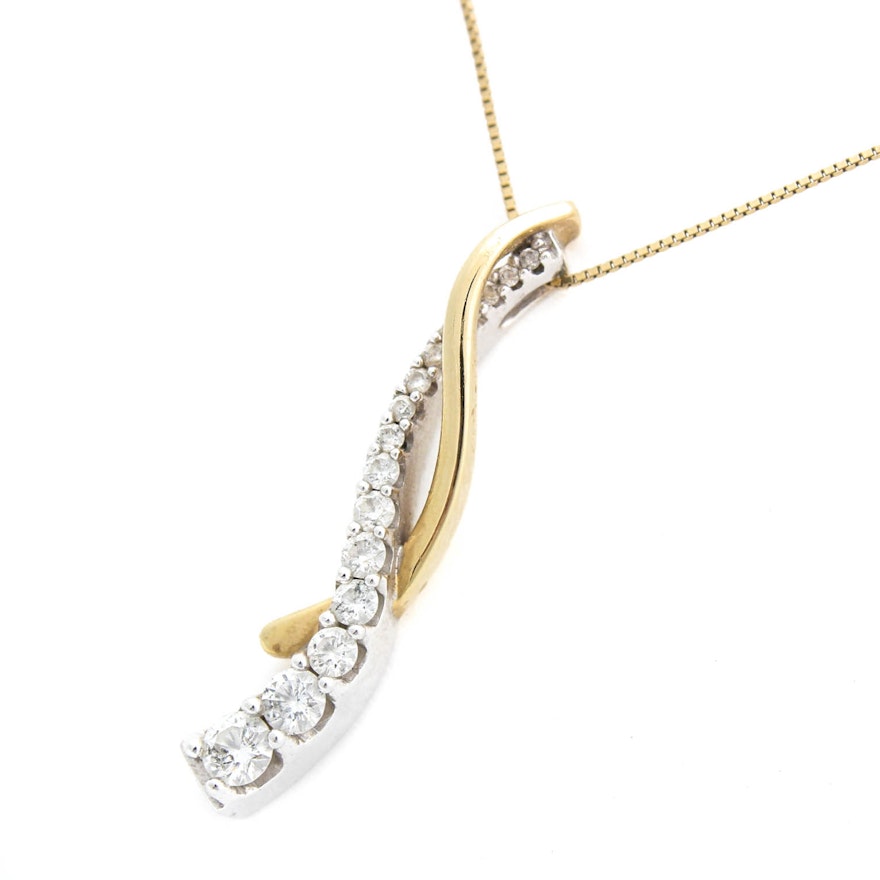 14k White And Yellow Gold 0 50 Ctw Diamond Journey Pendant Necklace Ebth