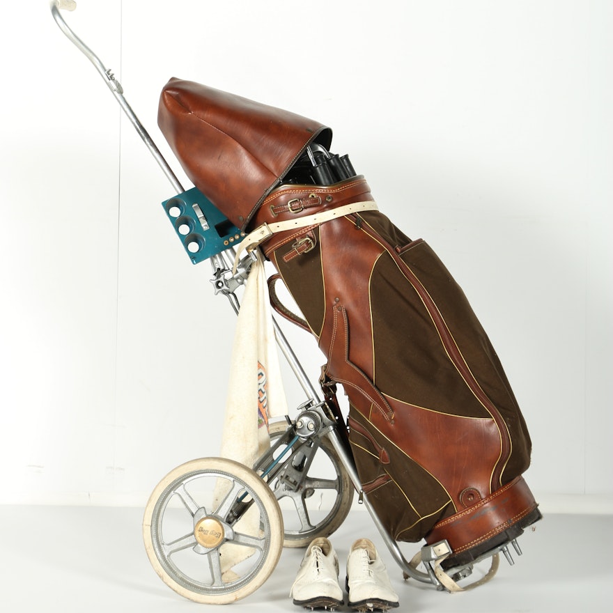 Vintage Golf Clubs With Pull Cart And Accessories Vintage Golf Clubs With Pull Cart And Accessories
