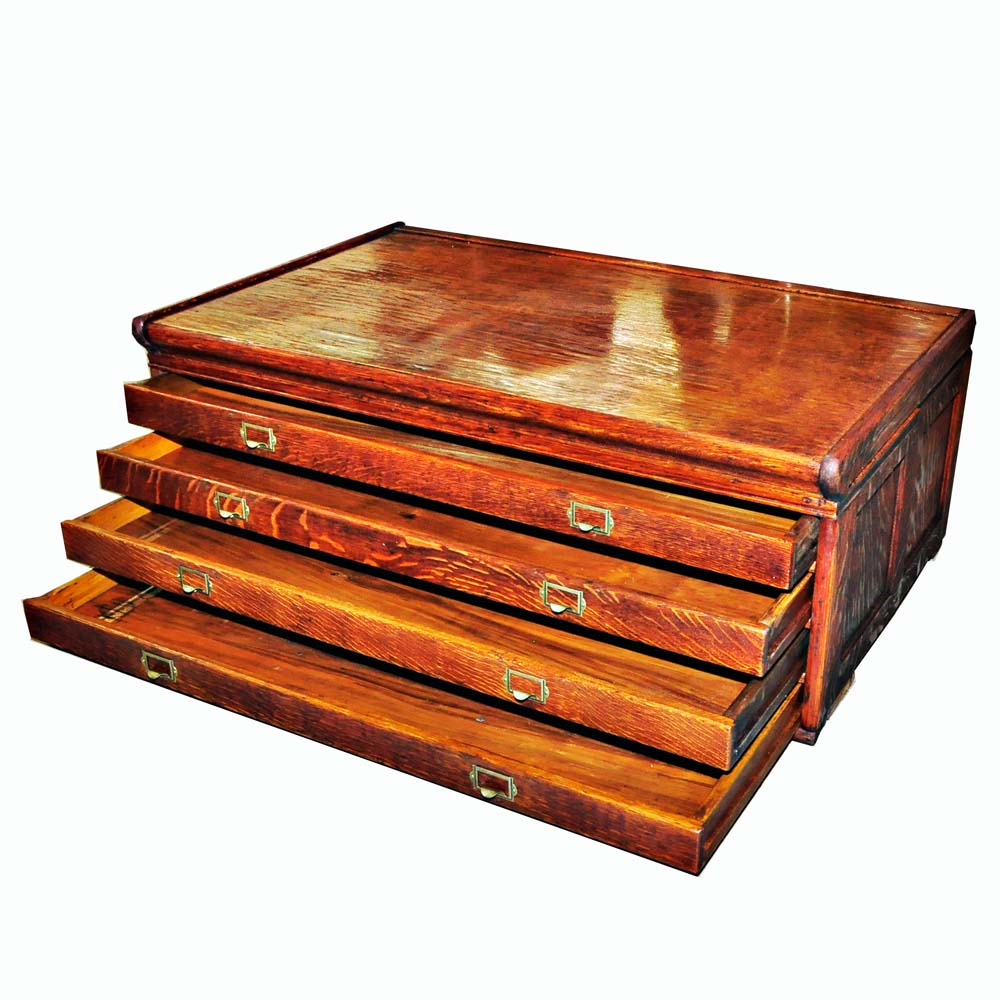 Vintage Oak Map Chest EBTH