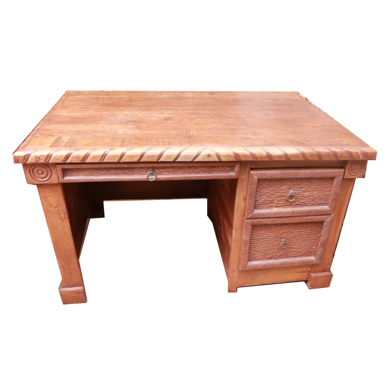 Southwestern Style Carved Hardwood Office Desk Ebth
