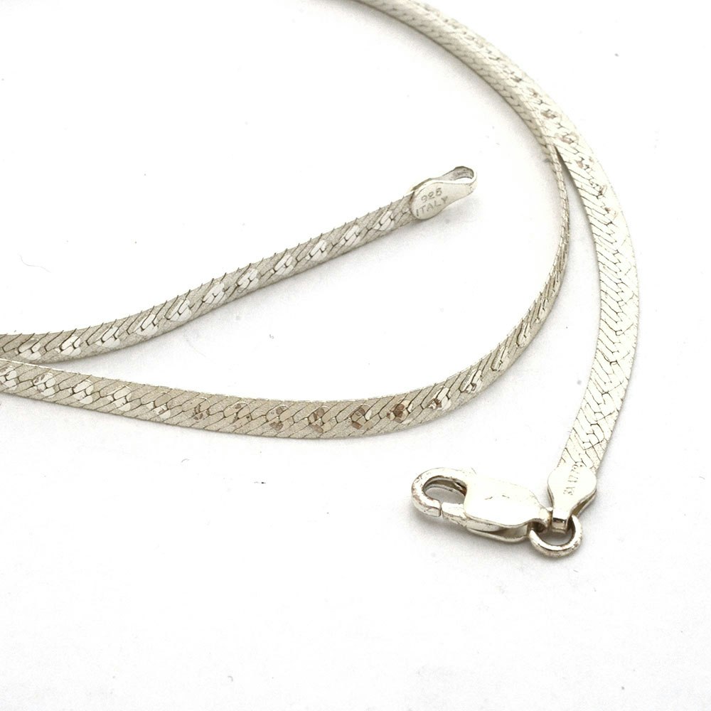 Two Italian Sterling Silver Herringbone Chain Necklaces | EBTH