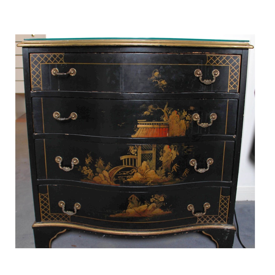 Vintage Black Lacquer Chinoiserie Chest Of Drawers Ebth
