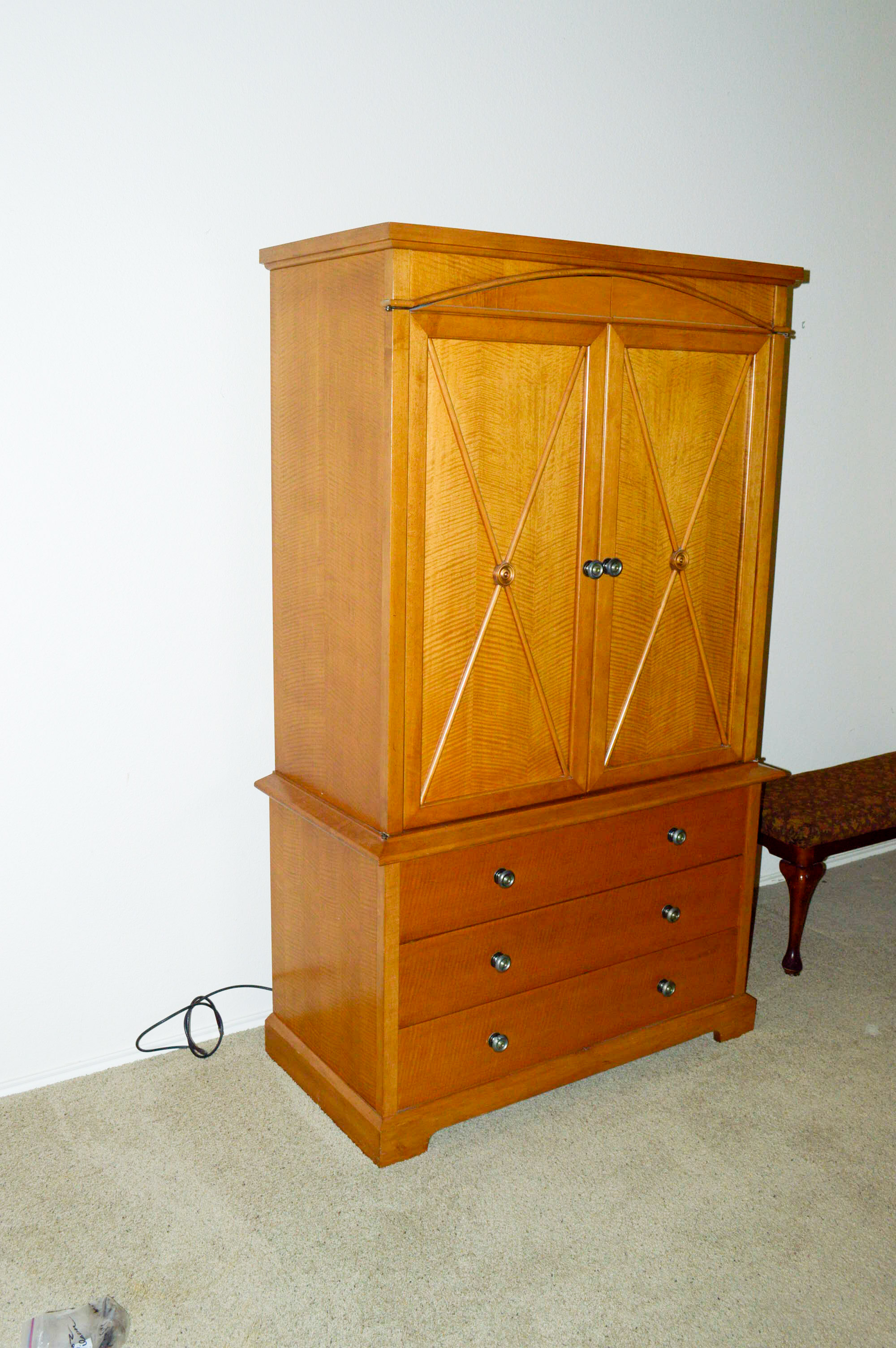 Burl Maple Veneer Entertainment Center Armoire EBTH