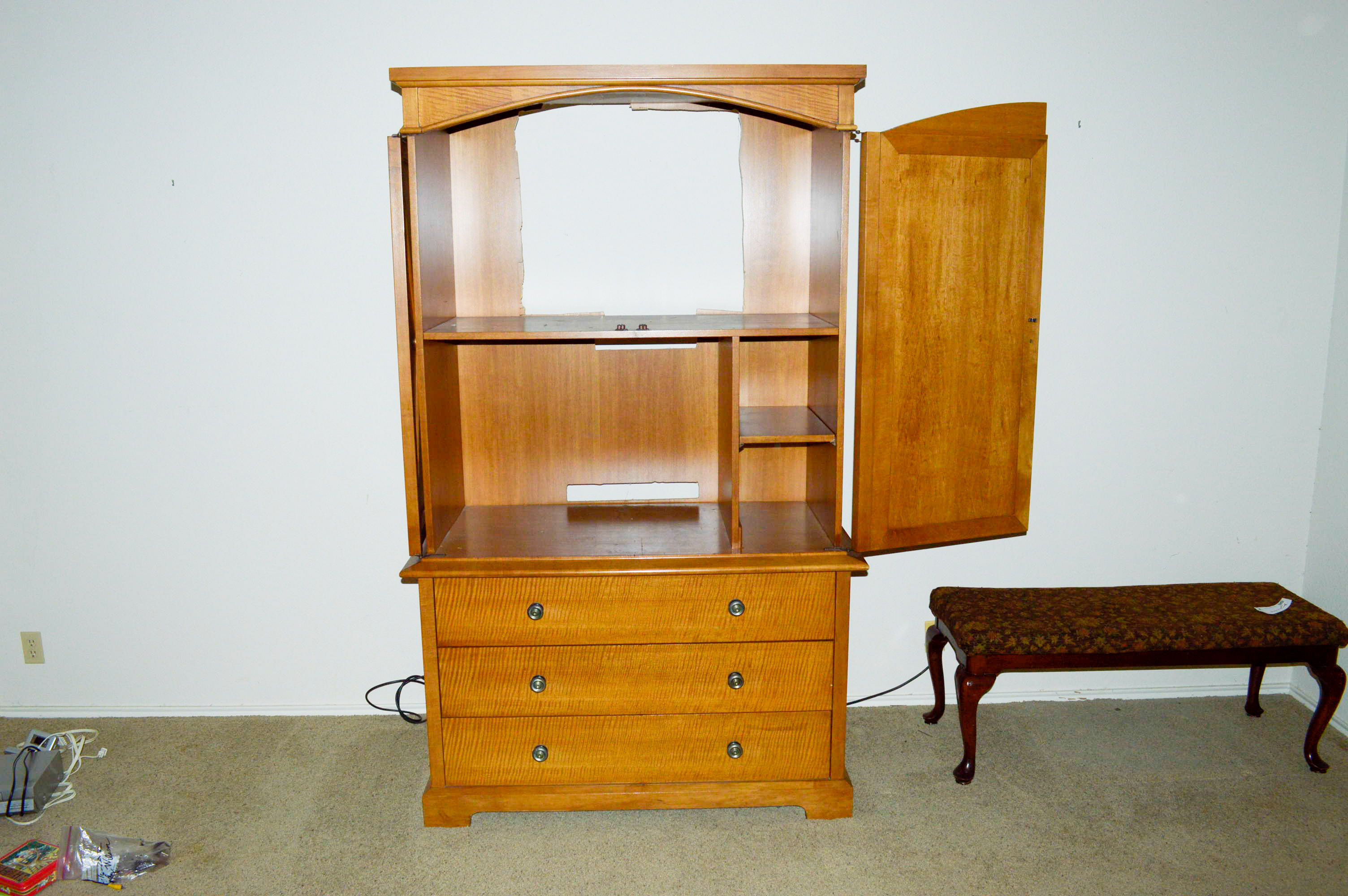 Burl Maple Veneer Entertainment Center Armoire EBTH