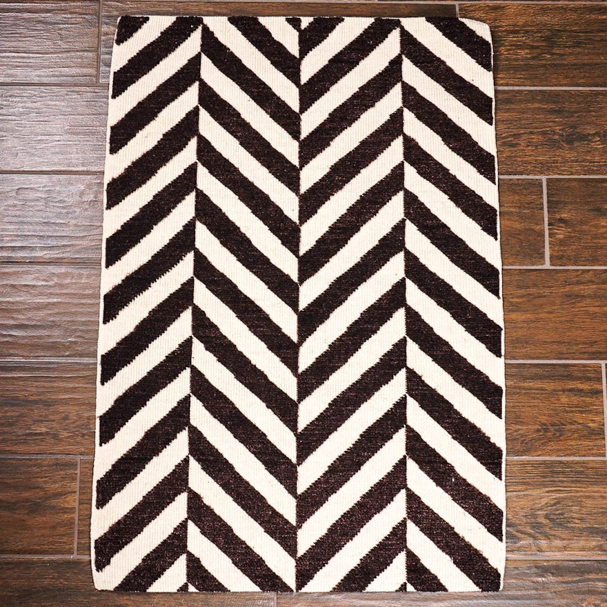 Woven Flat Weave Striped Wool Accent Rug : EBTH