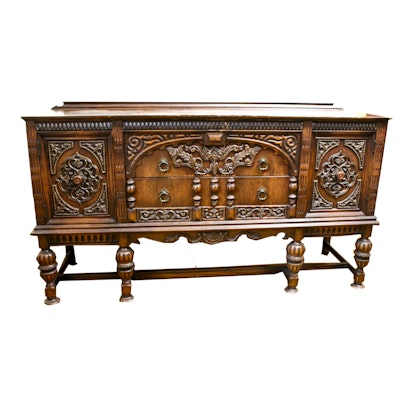 Online Furniture Auctions Vintage Furniture Auction Antique Vintage Baroque Style Oak Veneer Credenza by Kroehler - Online Furniture Auctions Vintage Furniture Auction Antique
