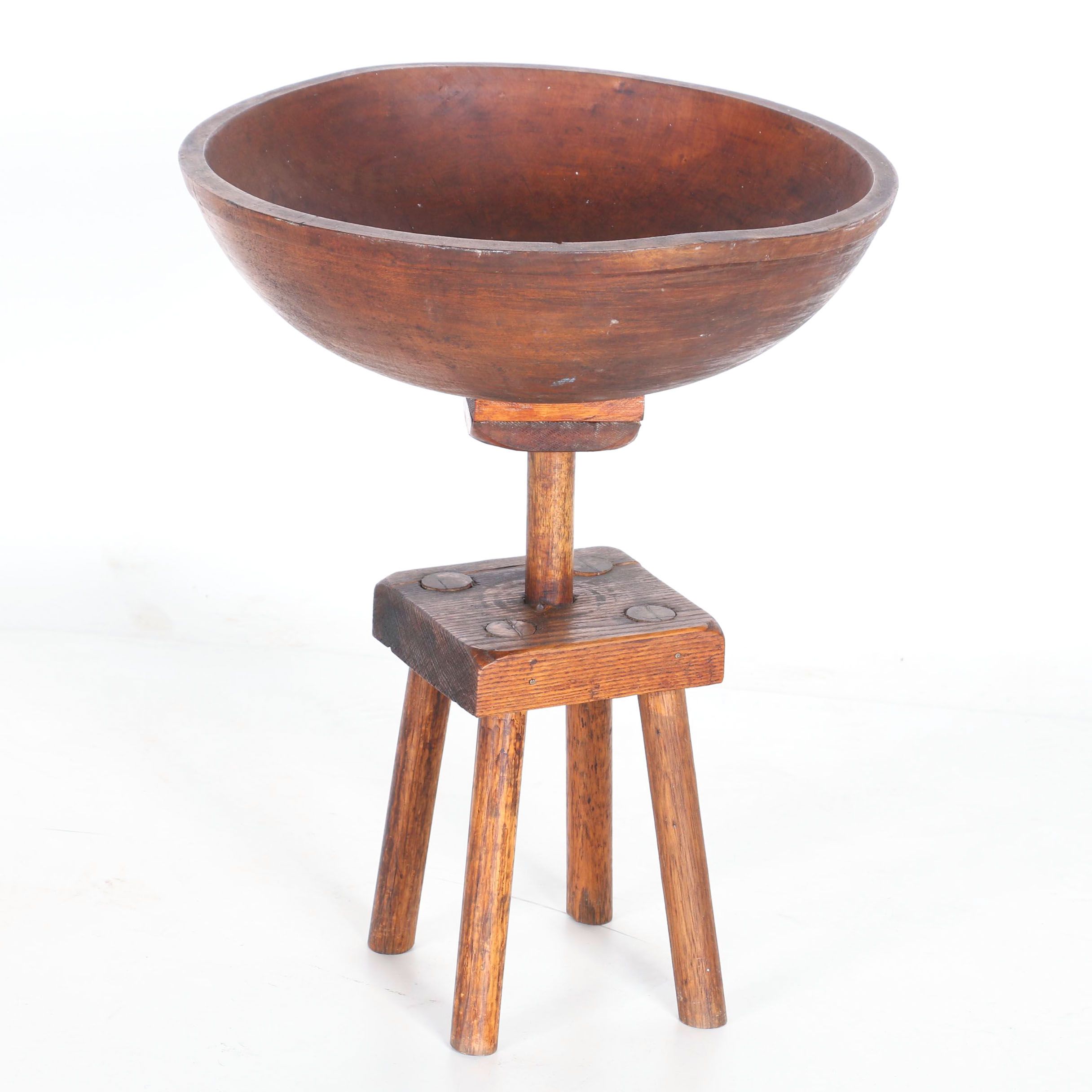 Antique Wooden Dough Bowl With Stand EBTH