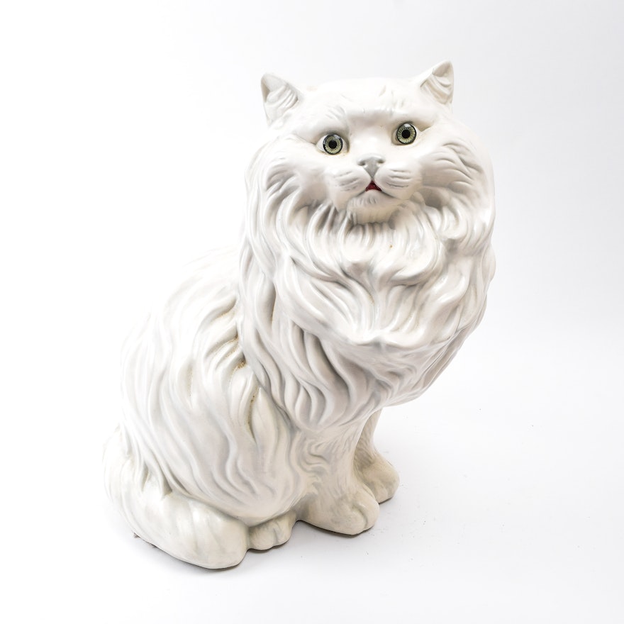 large ceramic longhaired white cat statue ebth