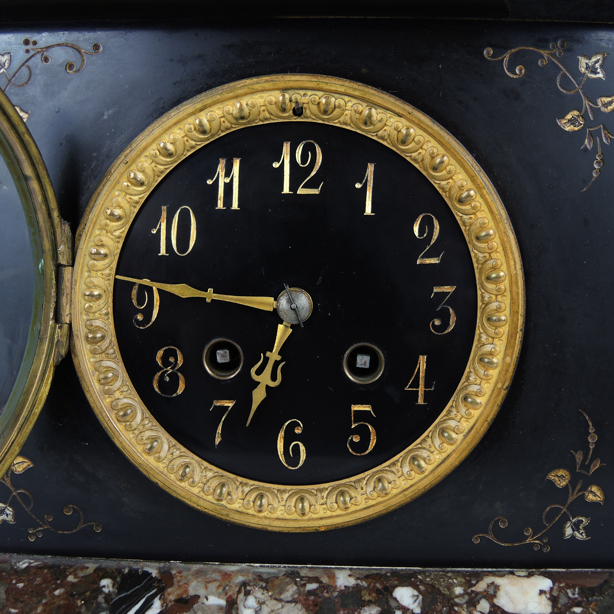 Antique Black Marble Stone Inlay Mantel Clock EBTH