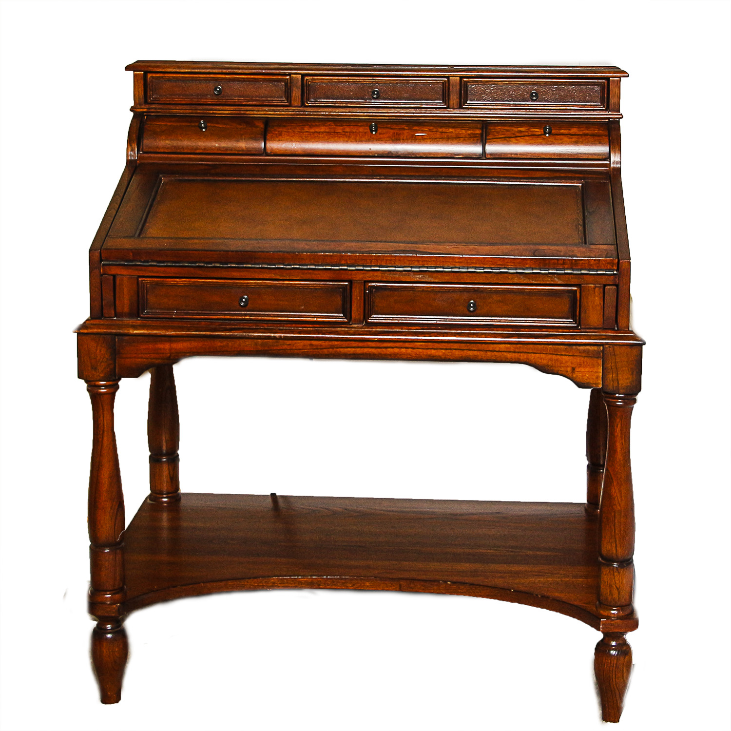 Vintage Drop Front Writing Desk With Eight Drawers Ebth