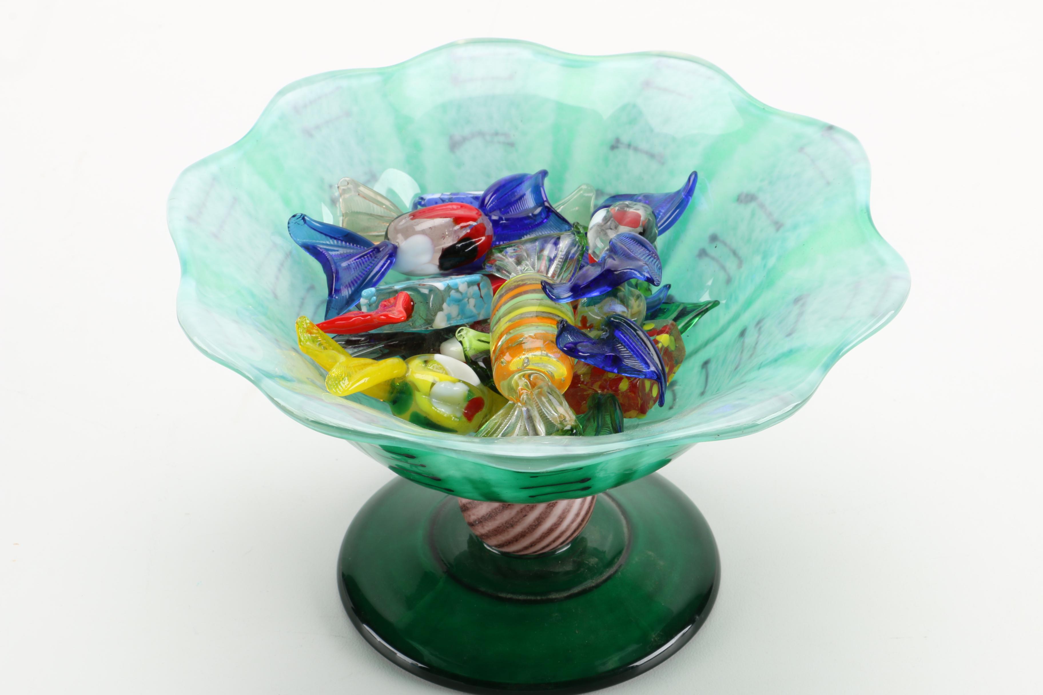 Hand Blown Glass Candy Dish With Glass Candy Collection EBTH