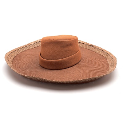 Oscar de la Renta Fine Millinery Woven Cellophane, Raffia and Linen Hat in Mocha Oscar de la Renta Fine Millinery Woven Cellophane, Raffia and Linen Hat in Mocha
