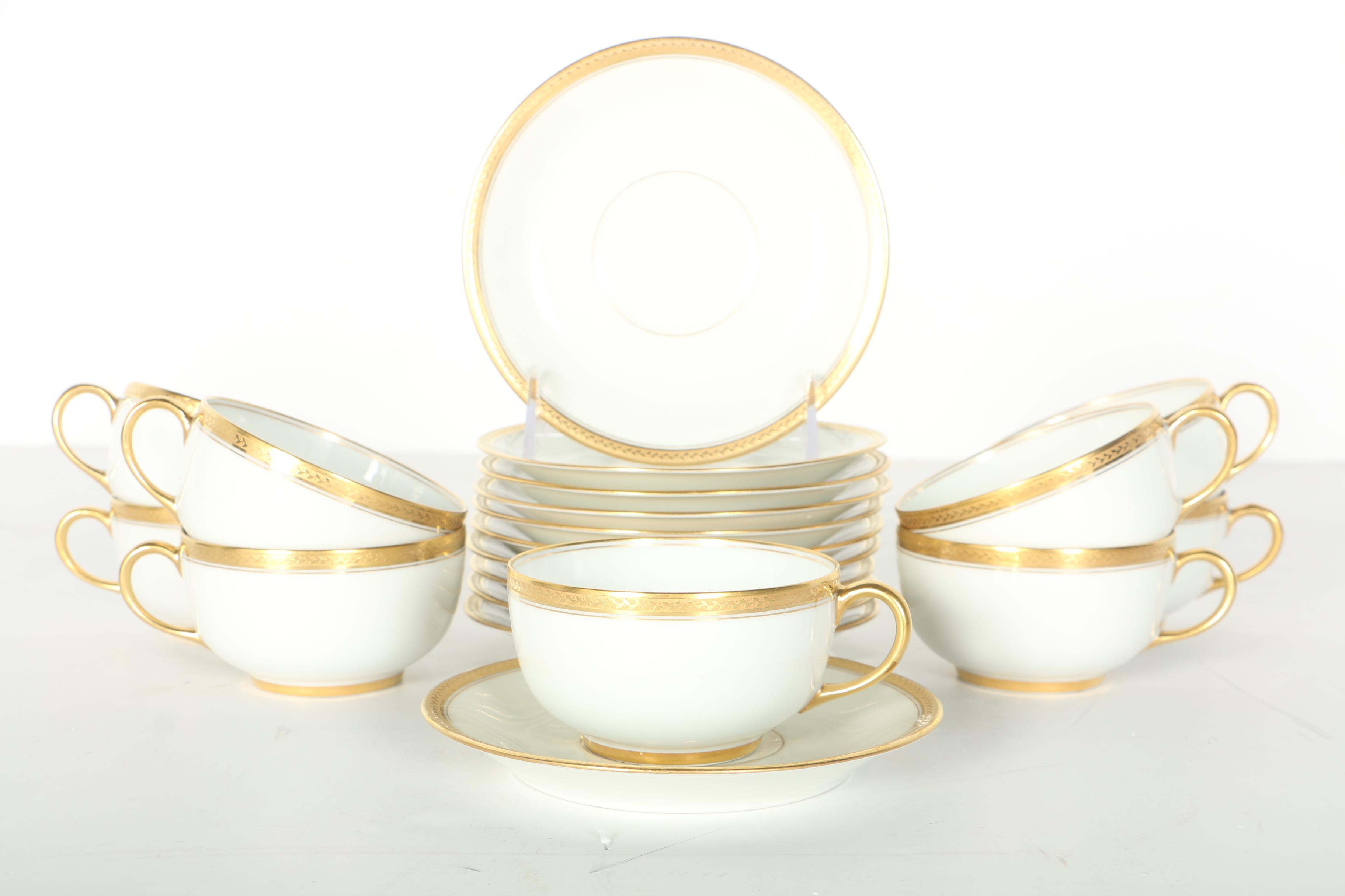 Vignaud Limoges Gold Tone Rimmed China Set EBTH