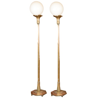 Pair of Art Nouveau Brass Floor Lamps