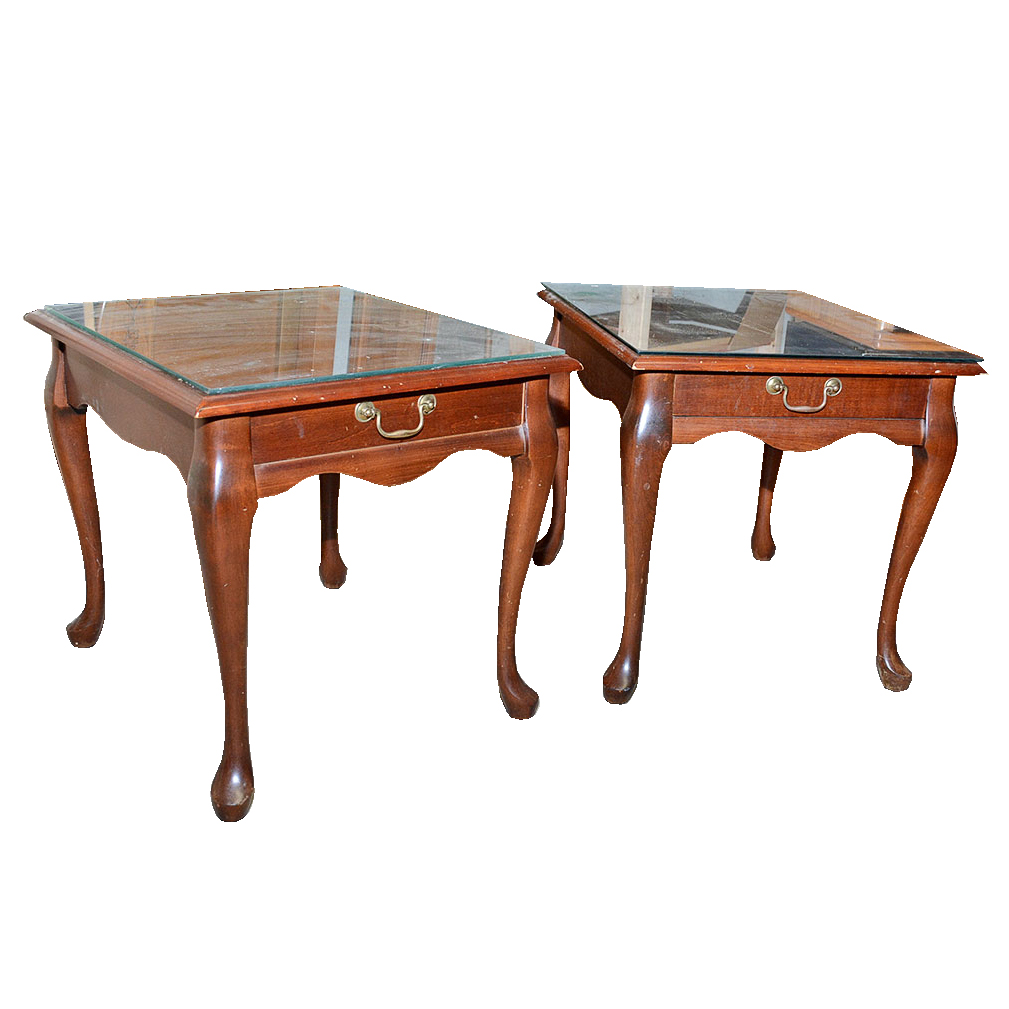 Mersman Furniture Glass Top Mahogany End Tables EBTH