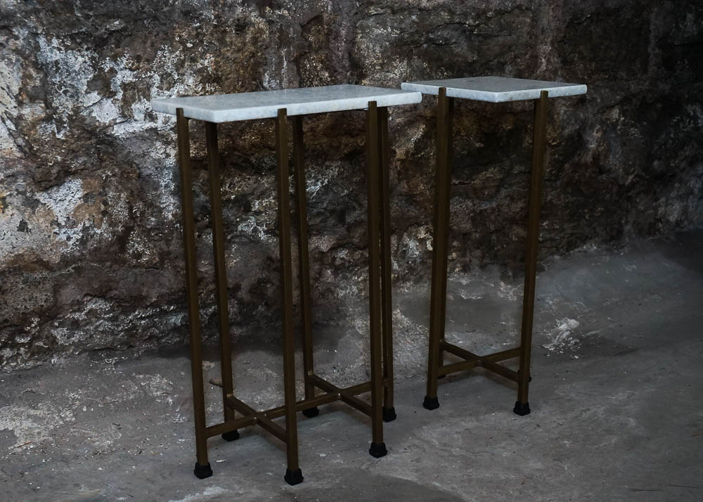 Pair of White Marble Topped Accent Tables EBTH