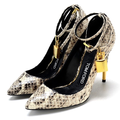 Tom Ford Black and White Python Dress Pumps with Ankle Locks