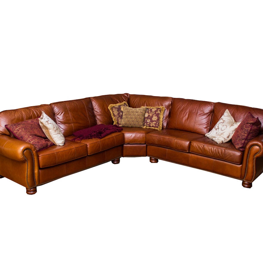 Thomasville Benjamin Brown Leather Sectional Sofa Ebth Thomasville Benjamin Brown Leather Sectional Sofa