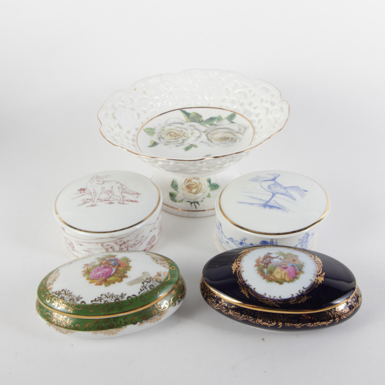 Limoges Pedestal Bowl and Trinket Boxes EBTH