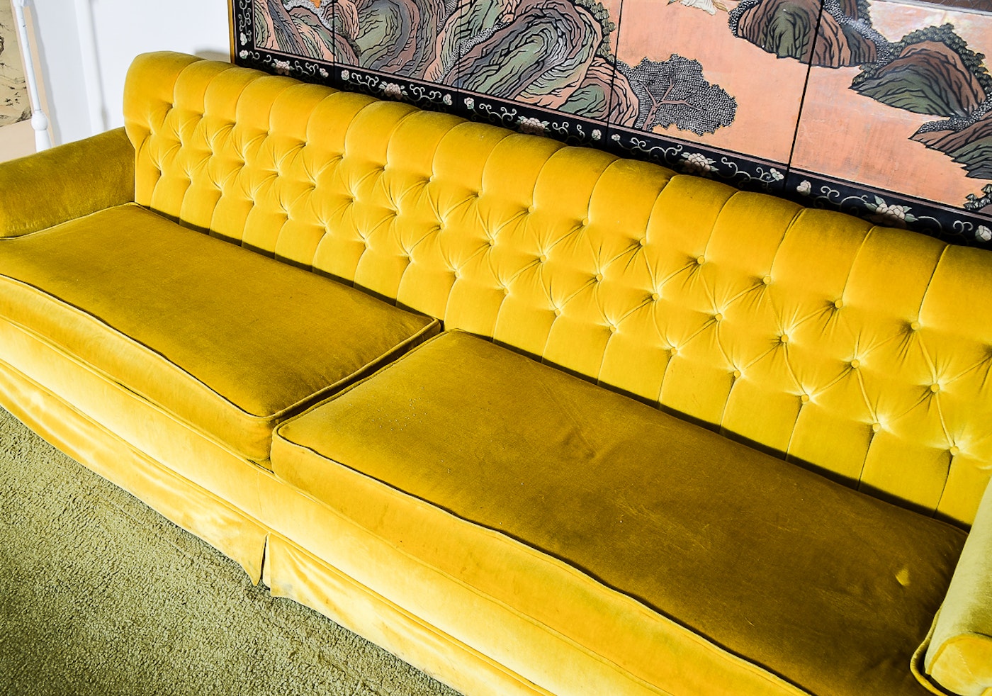 Vintage Mustard Yellow Velvet Couch | EBTH