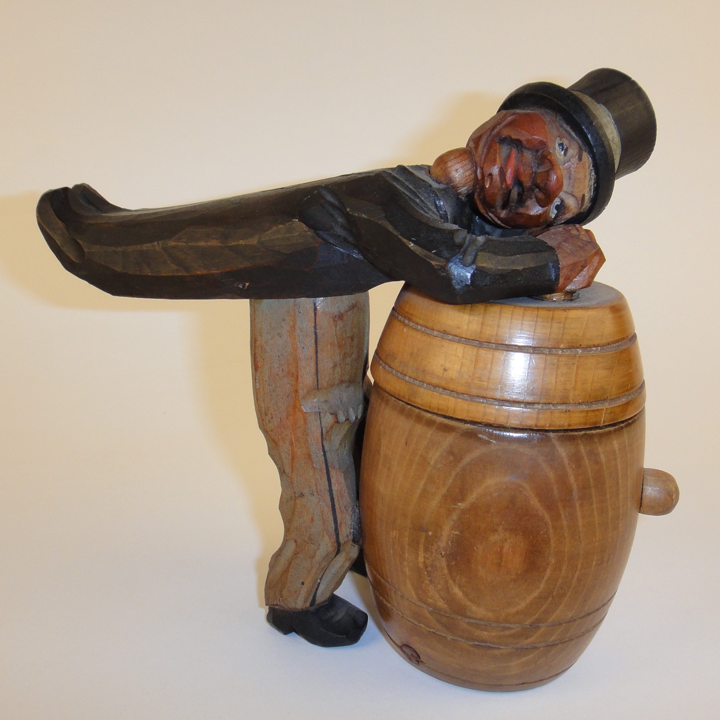 ANRI Wood Carved Man Over Barrel Cigarette Match Holder EBTH