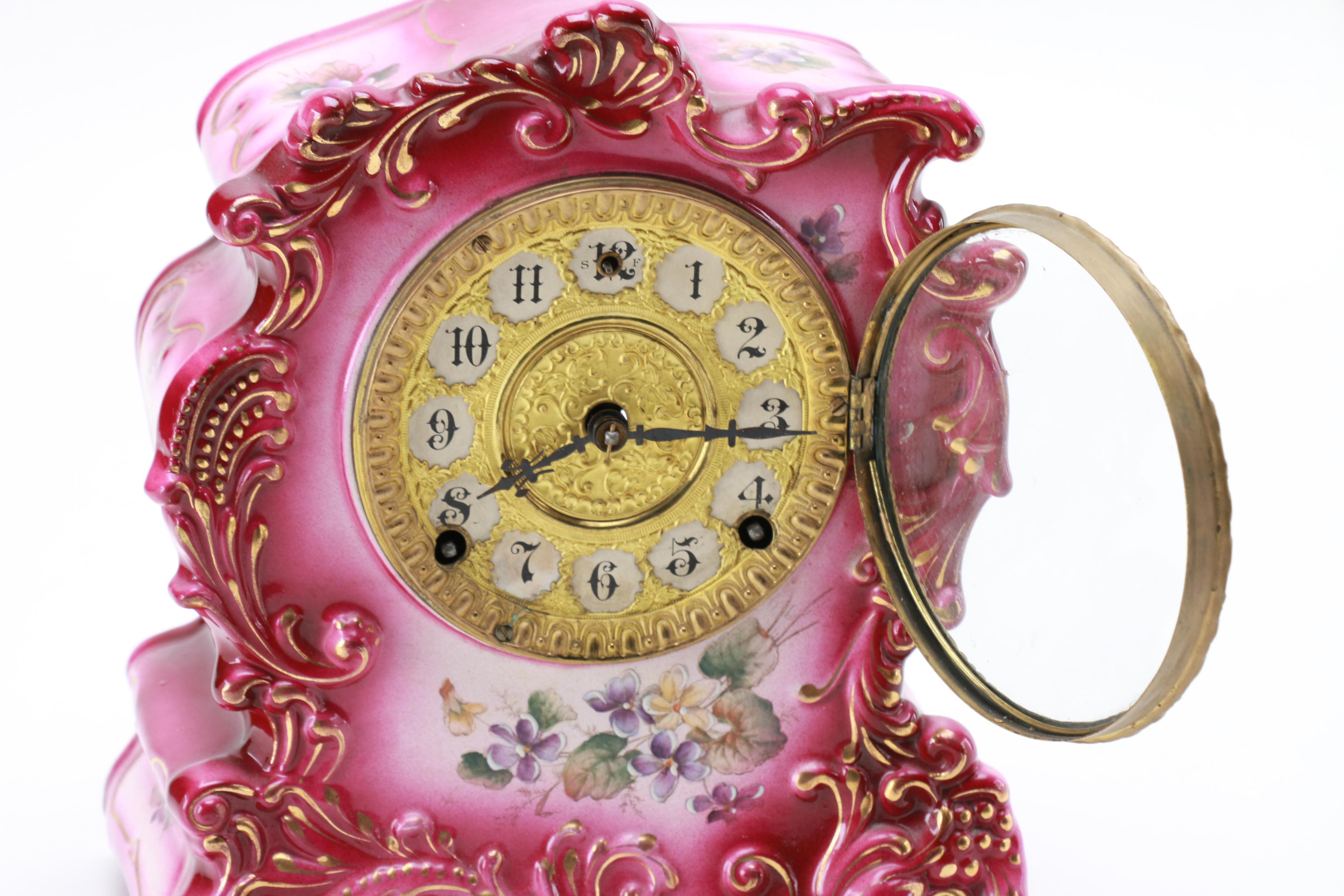 Antique Porcelain Gilbert Clock Company Pink Clock EBTH