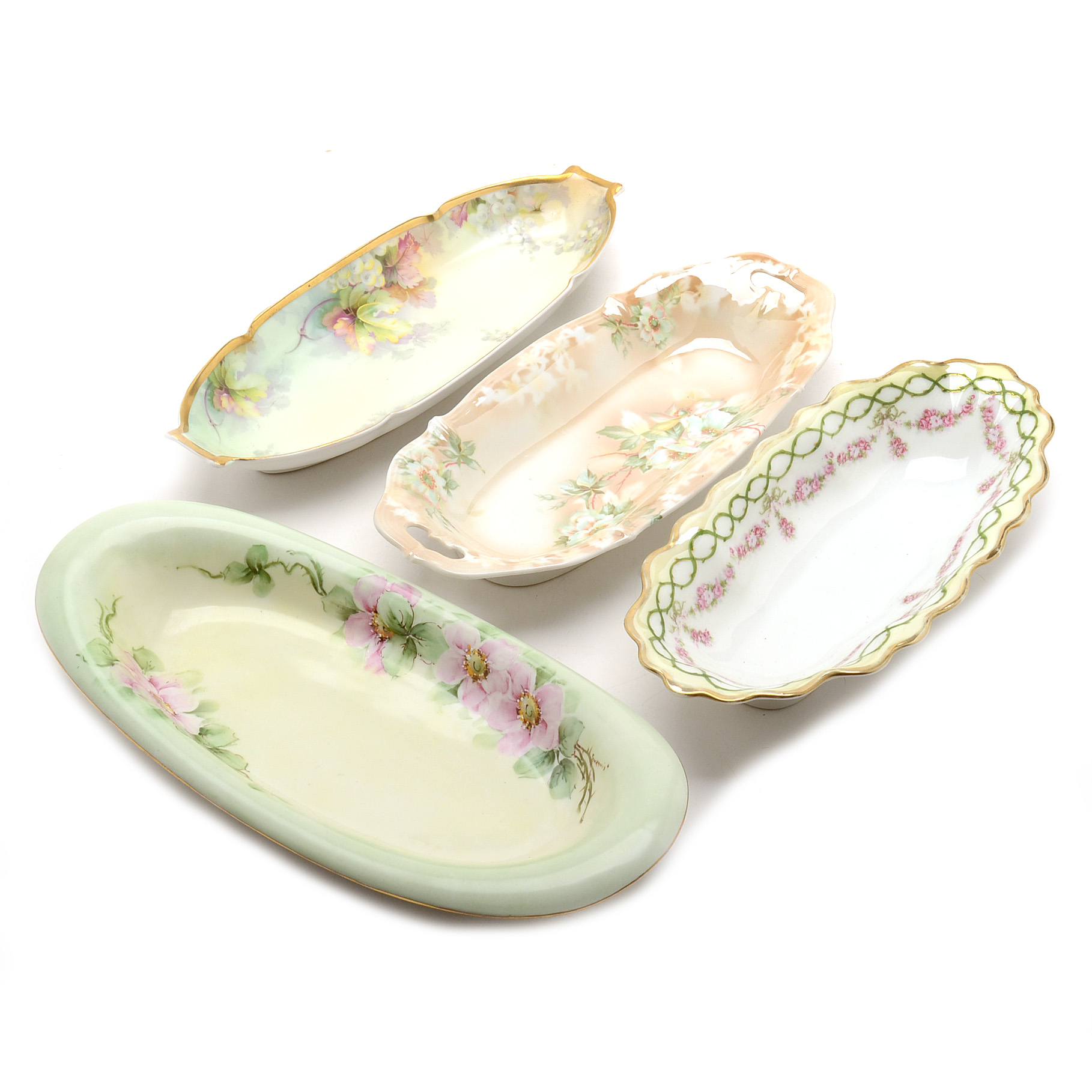 Four Transfer Decorated Porcelain Trays EBTH