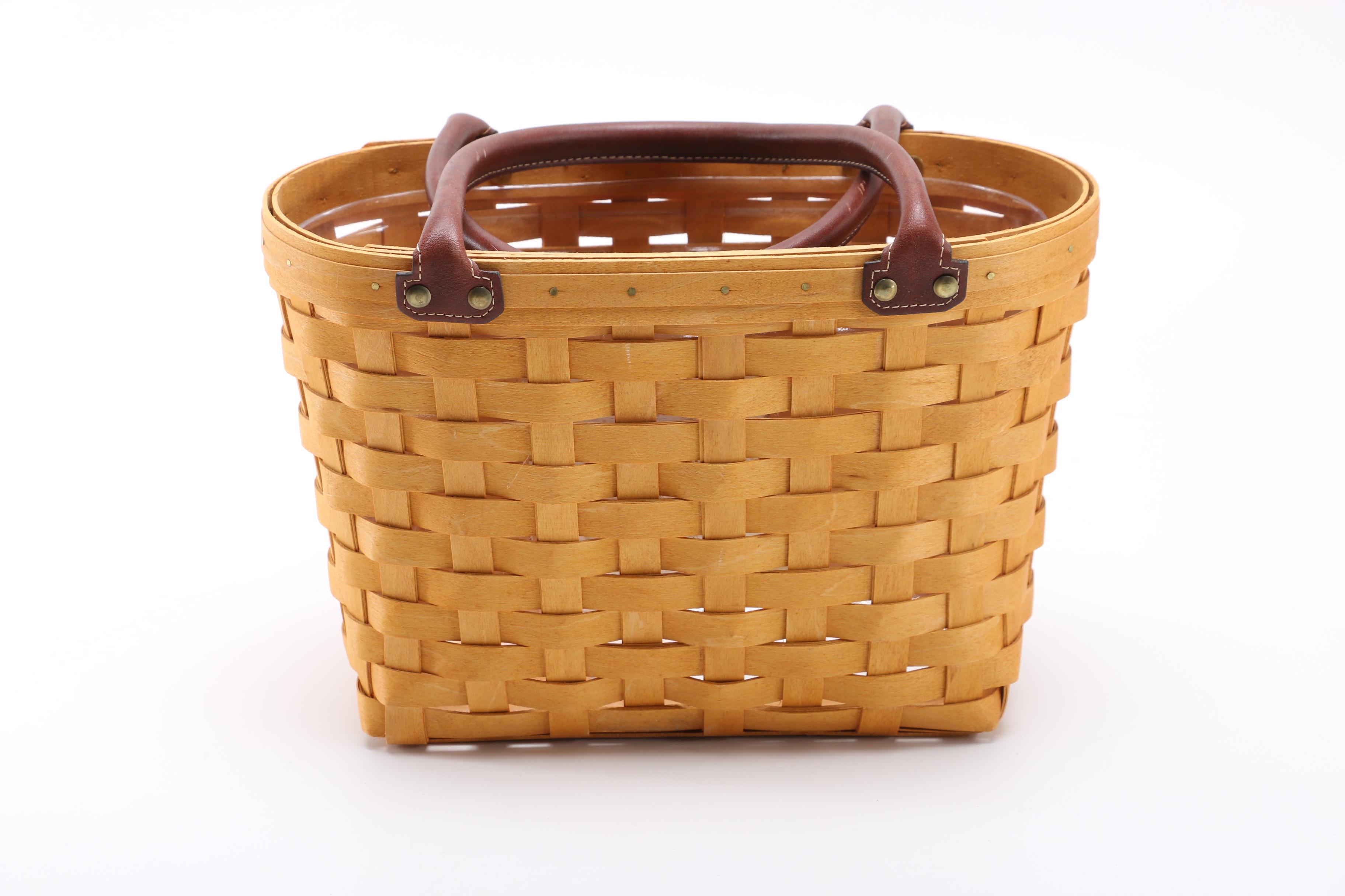 Pair Longaberger Leather Handled Baskets EBTH