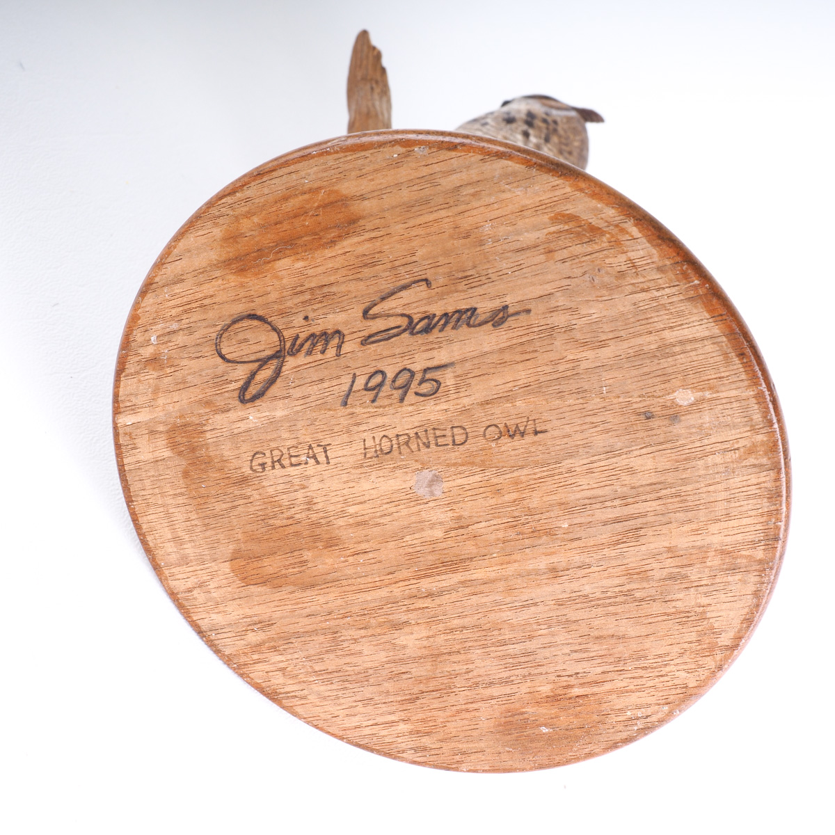 1995 Jim Sams Wood Sculpture "Great Horned Owl" EBTH