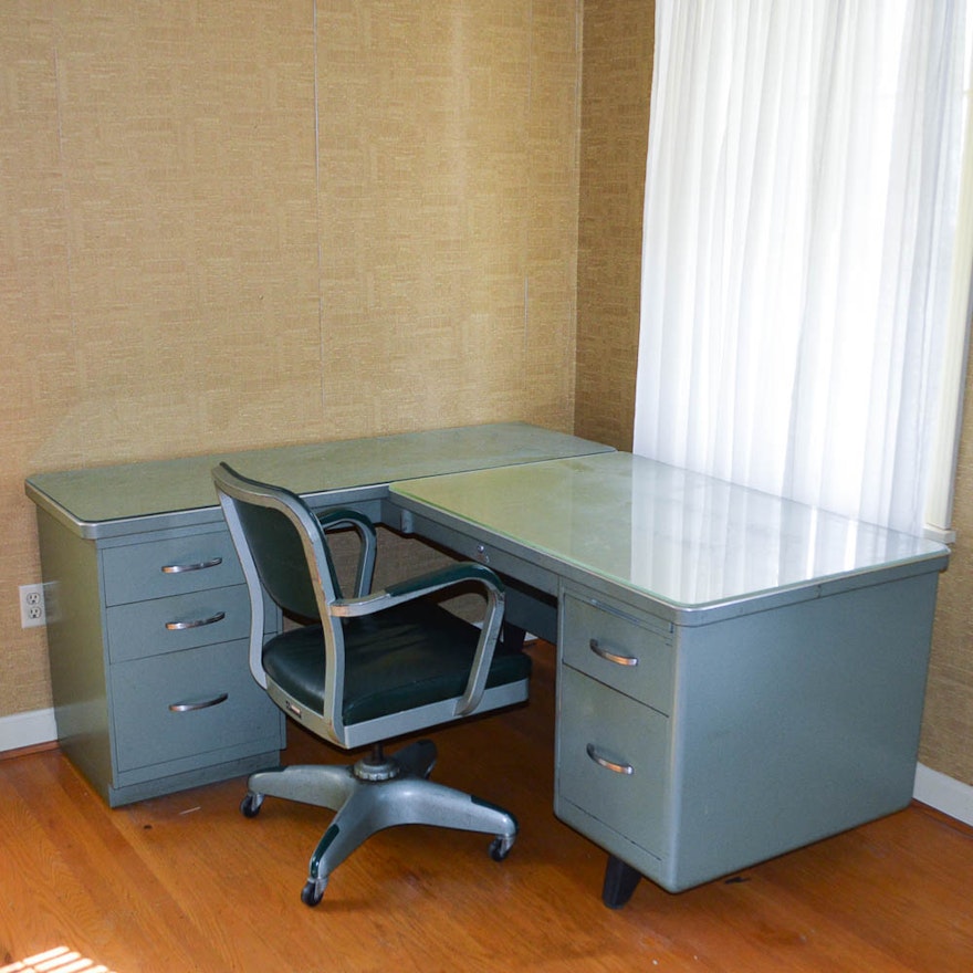Vintage Steel Age Metal Desk And Chair Ebth