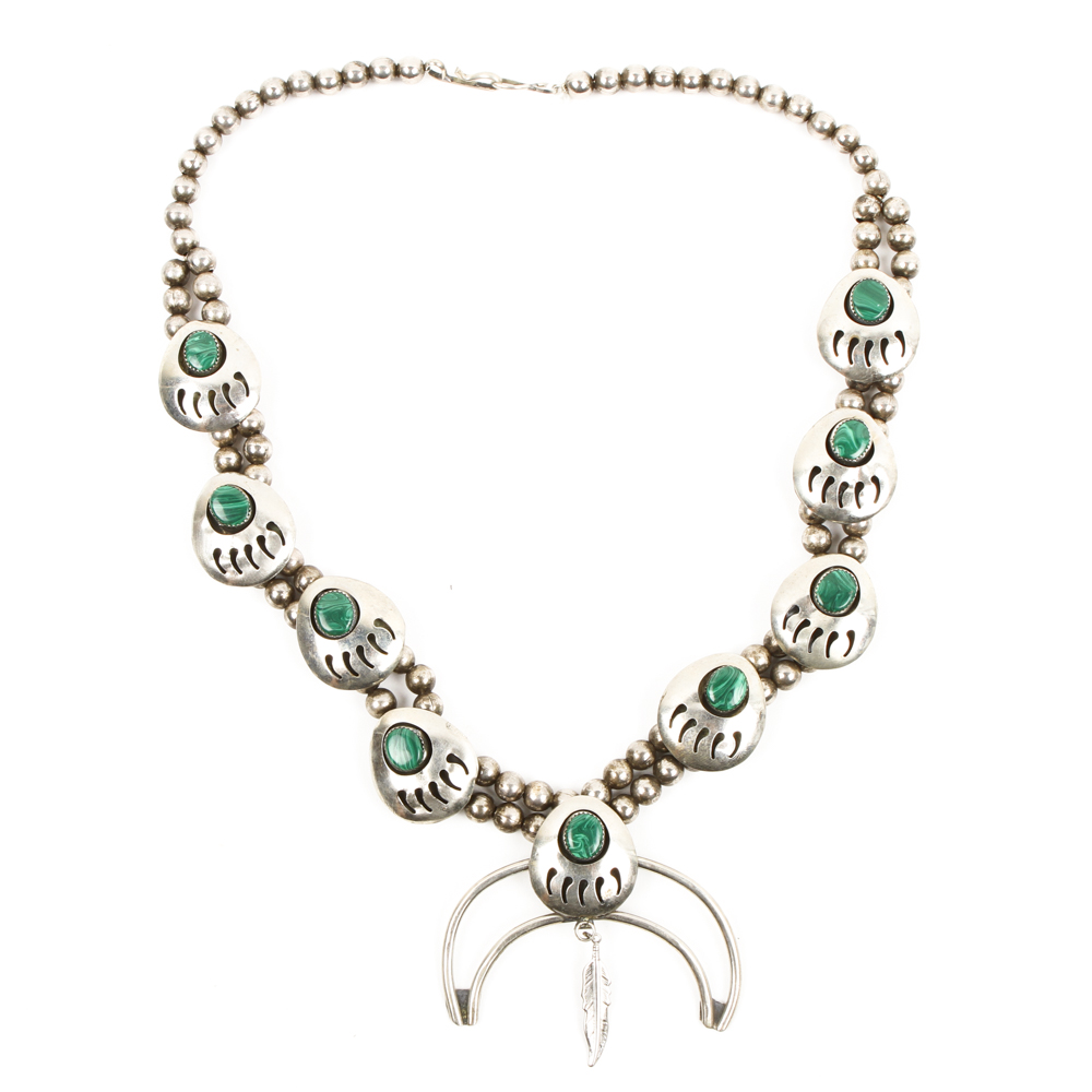 Native American Style Squash Blossom With Malachite Necklace EBTH